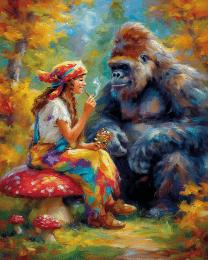 Hippie Woman Smoking Marijuana with Bigfoot