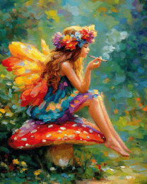 Fairy Hippie Smoking Marijuana on a Mushroom