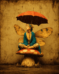 Vintage Fairy Under Umbrella