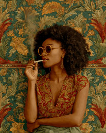 Hippie Woman Taking a Toke on a Marijuana Joint