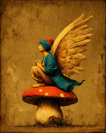 Vintage Fairy on Amanita Mushroom