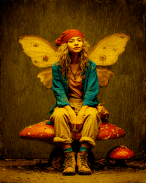 Vintage Fairy Stting Upon an Amanita Mushroom