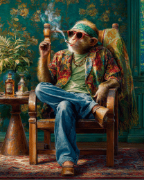Hippie Bar Monkey Smoking Marijuana