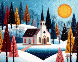 Folk Art Church Winterscape