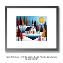 Folk Art Church Winterscape Art