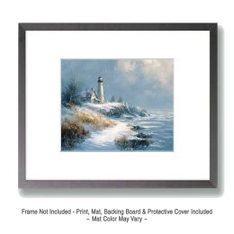 Maine Lighthouse Winterscape Art