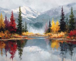 Mountain Lake in Fall Winterscape