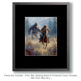 Sasquatch Chases Cowboy Art