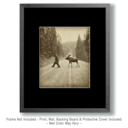 Bigfoot and Moose Crossing the Road Art