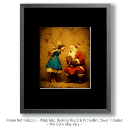 Fairy and Santa Claus Laugh at Toy List Art