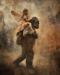 Fairy Gets Piggy-Back Ride from Bigfoot