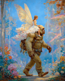 BigfootGiving a Piggy-Back Ride to a Fairy