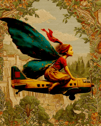 Vintage Fairy Riding on an Airplane