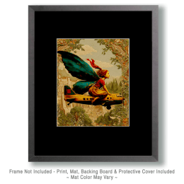 Vintage Fairy Riding on an Airplane Art