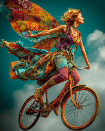 Fairy Riding a Bicycle in the Sky
