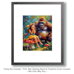 Hippie Woman Laughing with Bigfoot Art