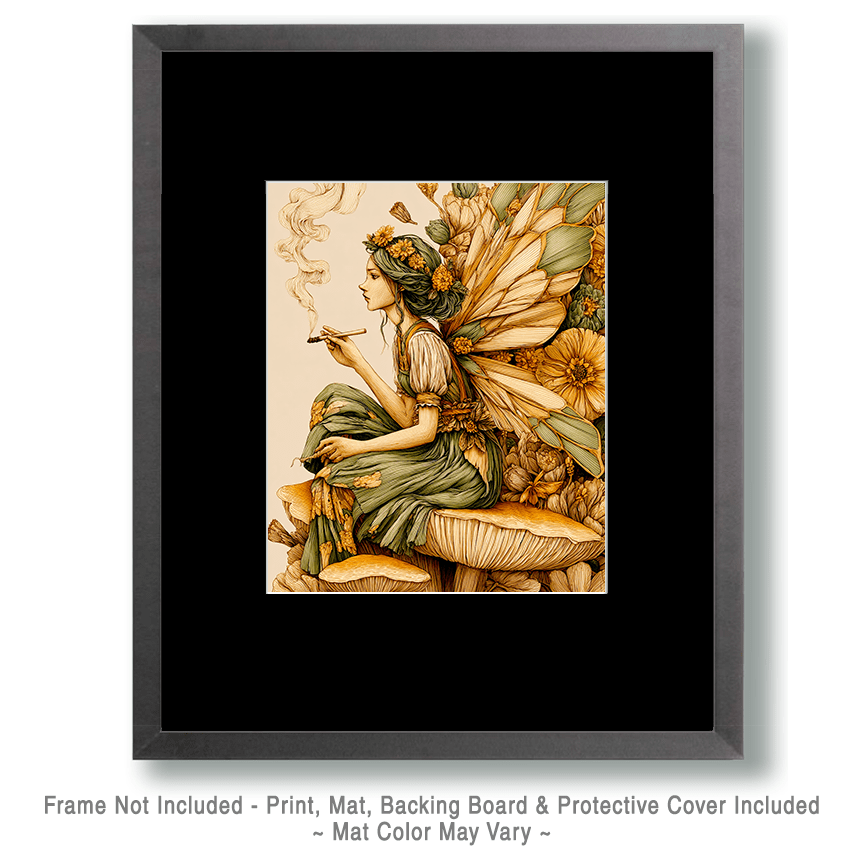 Vintage Hippie Fairy Smoking Marijuana Art