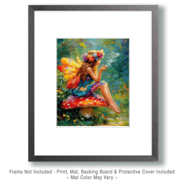 Fairy Hippie Smoking Marijuana on a Mushroom Art