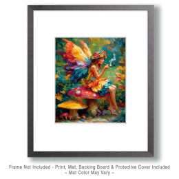 Fairy Hippie Sitting on an Amanita Mushroom Smoking Marijuana Art