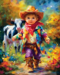 Baby Cowboy with Calf