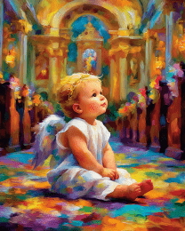 Baby Angel Sitting in Church