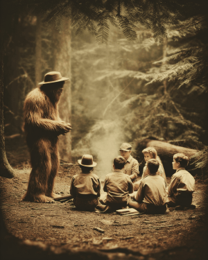 Bigfoot Tells a Story by the Campfire