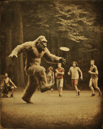 Bigfoot Playing Untimate Frisbee