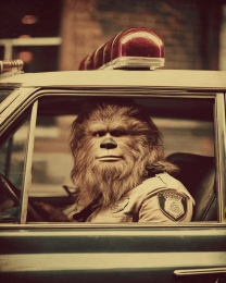 Officer Bigfoot in Squad Car