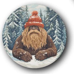 Bigfoot Hanging Out in Winter- One Inch Pinback Button