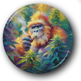 Bigfoot Smoking a Pipe in a Marijuana Field - One Inch Pinback Button