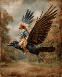 Fairy Flying on a Raven