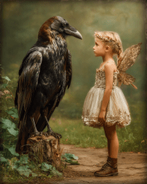 Young Fairy Listening to a Raven