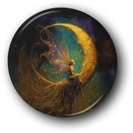 Fairy Sitting on a Crescent Moon - One Inch Pinback Button