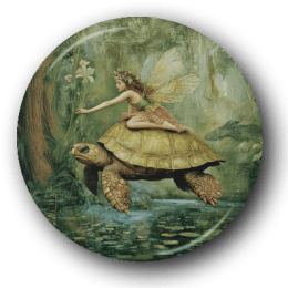 Fairy Gives Turtle Directions - One Inch Pinback Button