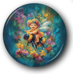 Baby Fairy Riding a Bumblebee - One Inch Pinback Button