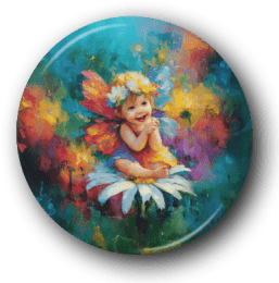 Baby Fairy on a Sunflower - One Inch Pinback Button