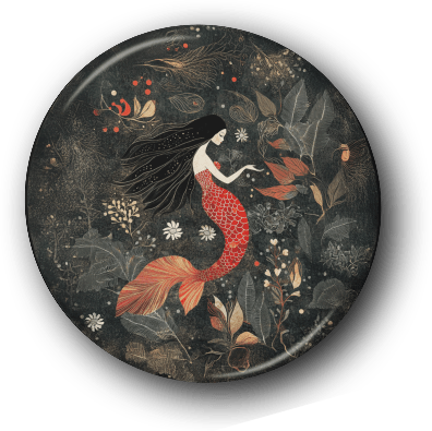 Folk Art Mermaid - One Inch Pinback Button
