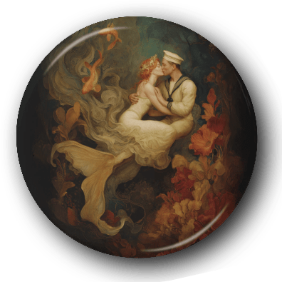 Mermaid with Sailor - One Inch Pinback Button
