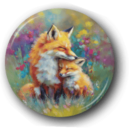 Loving Fox and Baby - One Inch Pinback Button