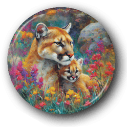 Loving Mountain Lion and Baby - One Inch Pinback Button