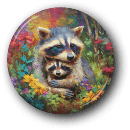 Loving Raccoon and Baby - One Inch Pinback Button
