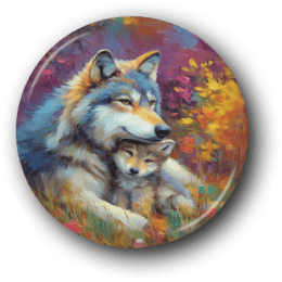 Loving Wolf and Baby - One Inch Pinback Button