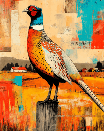 Stylized Ring-Necked Pheasant on the American Prairie