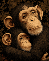 Loving Chimpanzee Mom & Baby - Zoo Animal Art