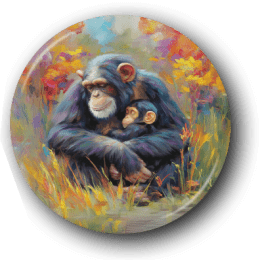 Chimpanzee Mom & Baby - Zoo Animals - One Inch Pinback Button