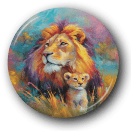 Lion Dad & Baby - Zoo Animals - One Inch Pinback Button