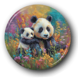 Panda Bear Mom & Baby - Zoo Animals - One Inch Pinback Button