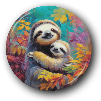 Sloth Mom & Baby - Zoo Animals - One Inch Pinback Button
