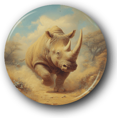 Running Rhinoceros - Zoo Animals - One Inch Pinback Button