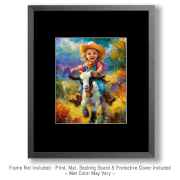 Baby Cowgirl Riding a Goat Art